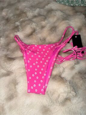 Hot Pink Daisy Print Bikini Bottom with Side Straps